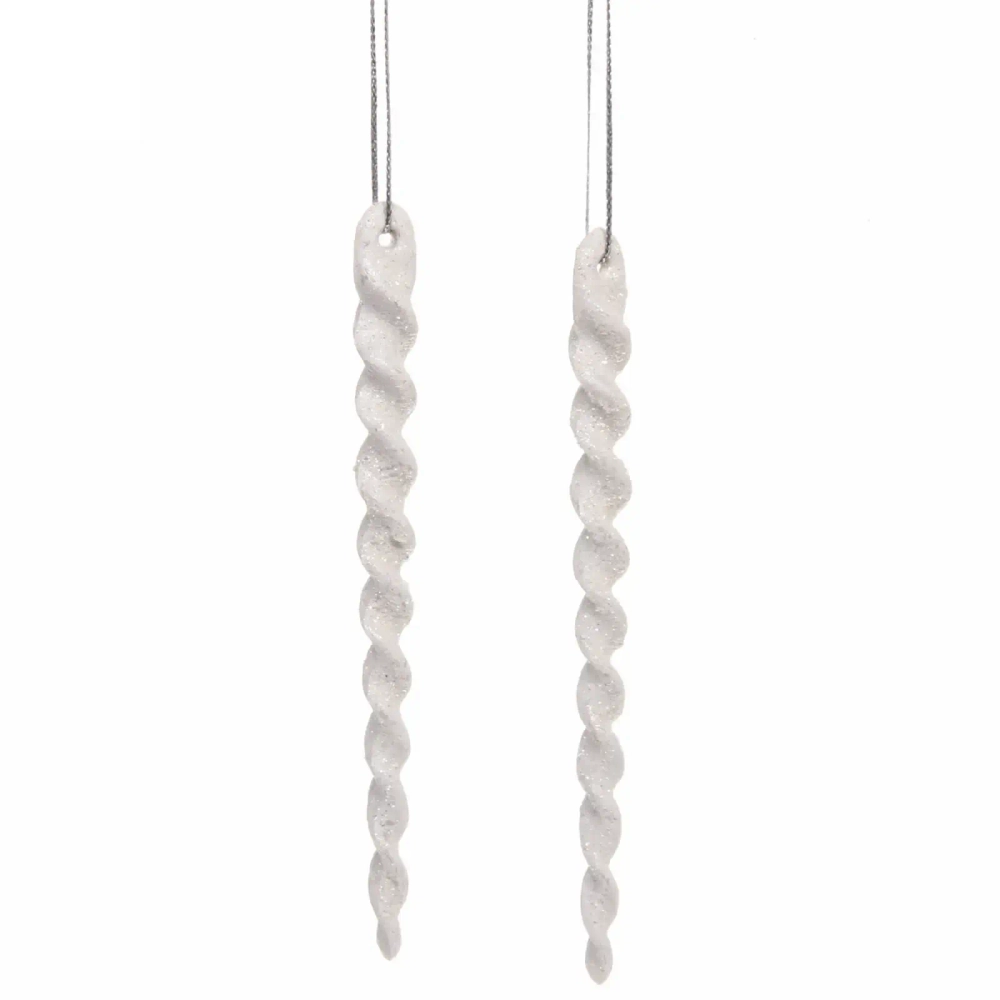 Подвески в блестках «Ледяные сосульки» 10 см (набор 2шт), белый