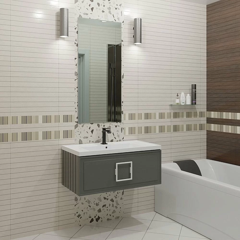 Тумба с раковиной LA FENICE Cubo Grigio 80 серая/ручка белая