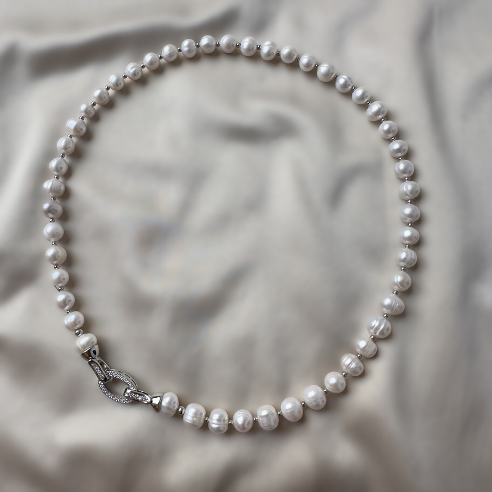 Жемчужное колье классика, натуральный речной жемчуг