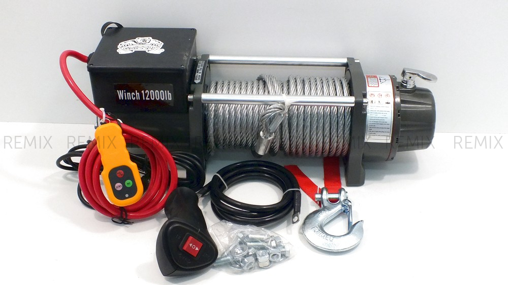 Лебедка электрическая 12V Electric Winch GRIZZLY 12000lbs / 5443 кг (блок управления и механизм влагозащищены (IP66)/моносоленоид) кевларовый трос 10мм BZ12000NEW 10MM