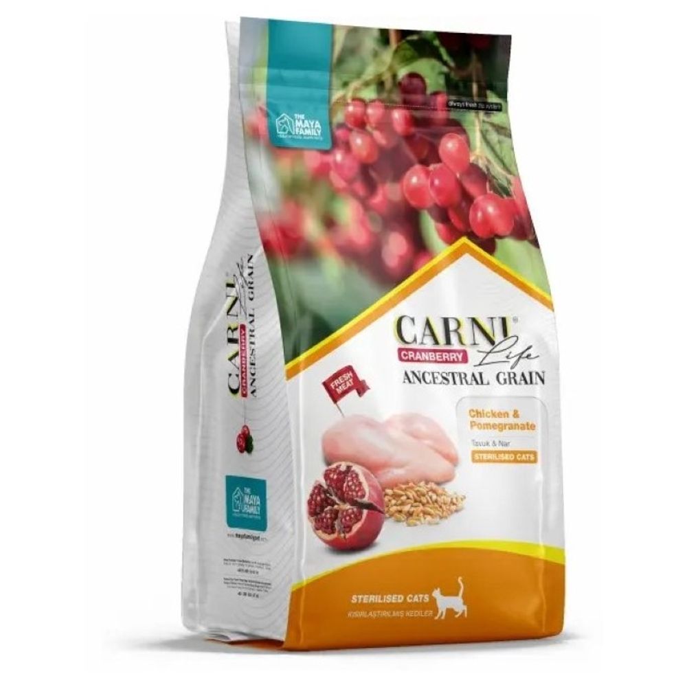 Сухой корм CARNI Life Sterilised для стерилизованных кошек с курицей, гранатом и клюквой - 1,5 кг