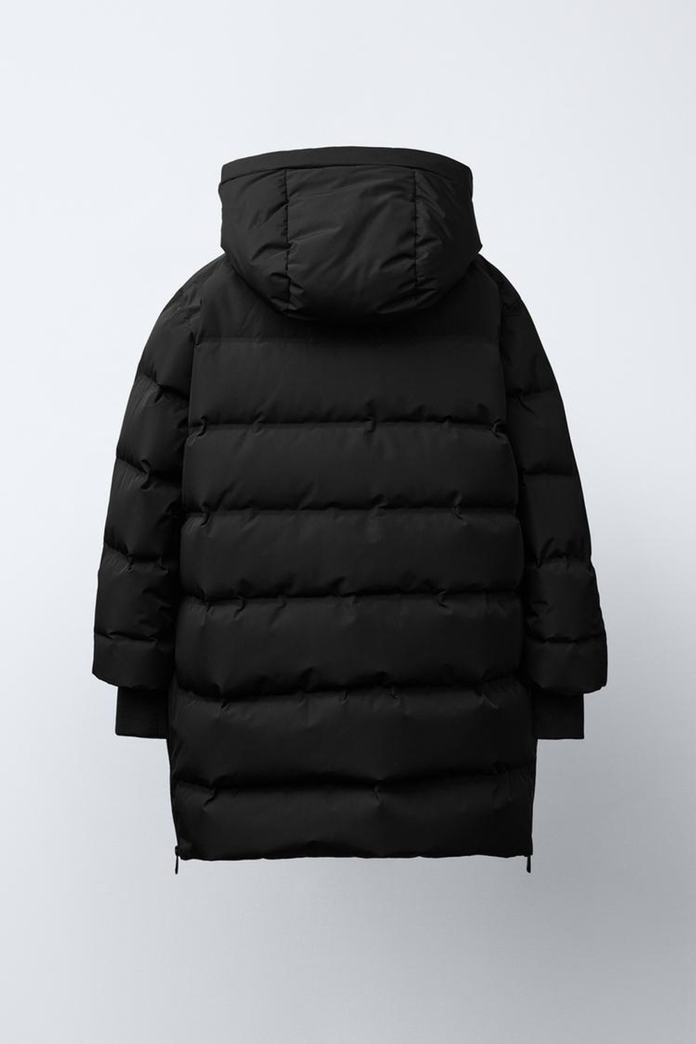 ZARA УДЛИНЕННЫЙ ПУХОВИК WATER REPELLENT С ПЕРОМ И ПУХОМ, ЧЕРНЫЙ