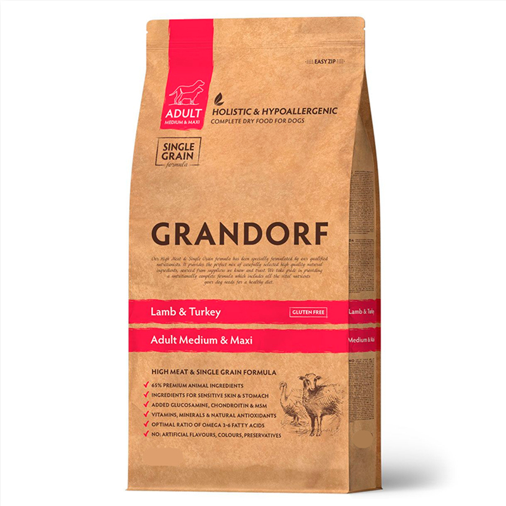 Сухой корм Grandorf Dog Lamb&Turkey MED&MAXI, для сред и круп собак, ягненок/индейка, 3 кг Грандорф