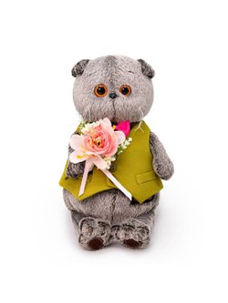 Мягкая игрушка Басик в жилете и с букетом 25 см