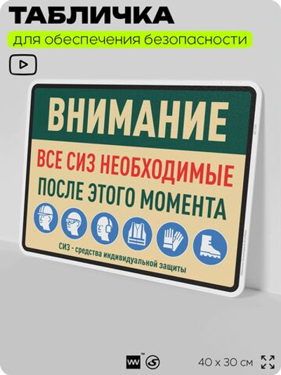 Табличка для обеспечения безопасности "Все СИЗ необходимые после этого момента", для производства, предприятия, организаций, 40х30 см, Silver Plane x Айдентика Технолоджи