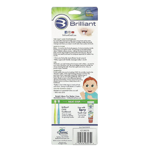Baby Buddy, Brilliant, детская зубная щетка, для детей от 4 до 24 месяцев, синяя, мята, желтая, 3 шт.