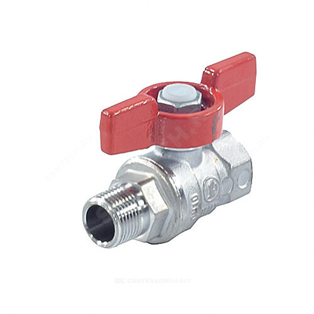 Кран шаровой латунь хром R254D Ду 32 Ру42 ВР/НР бабочка красная Giacomini R254X006