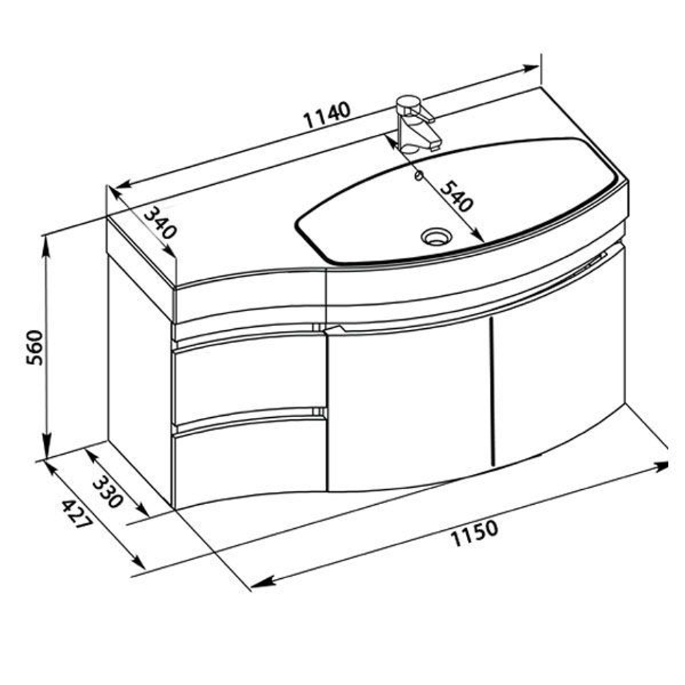 Тумба с раковиной Aquanet Опера 115 R черный (2 дверцы 2 ящика)