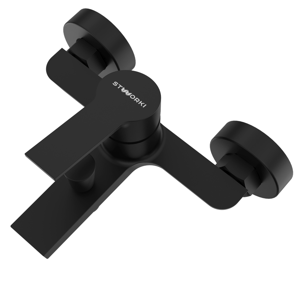 Смеситель для ванны с душем STWORKI Кронборг S28100BK + Душевой гарнитур Ольборг S20190BK, матовый черный