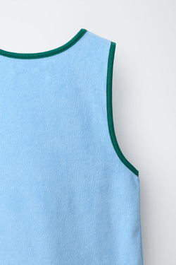 ZARA ФУТБОЛКА С ЭФФЕКТОМ МАХРОВОЙ ТКАНИ И НАДПИСЬЮ, ГОЛУБОЙ