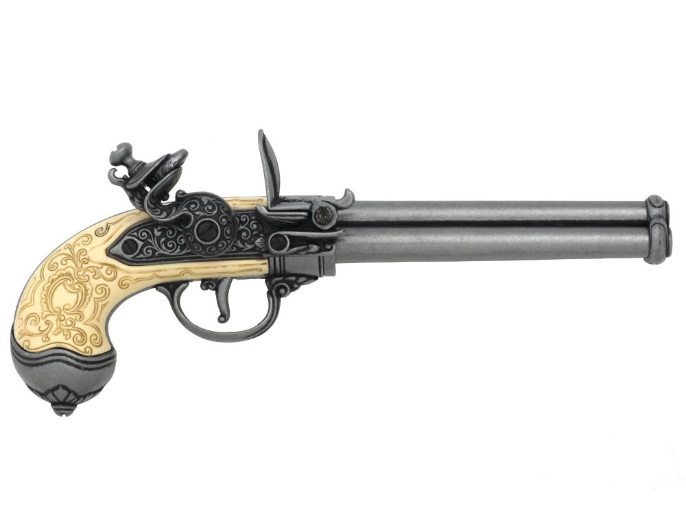Denix Пистоль итальянский 3-х ствольный флинтлок, 1680 год, хром