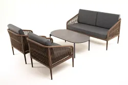 "Канны" лаунж-зона 4-местная из роупа со столом "Верона" (серый гранит), каркас алюминиевый коричневый, роуп коричневый