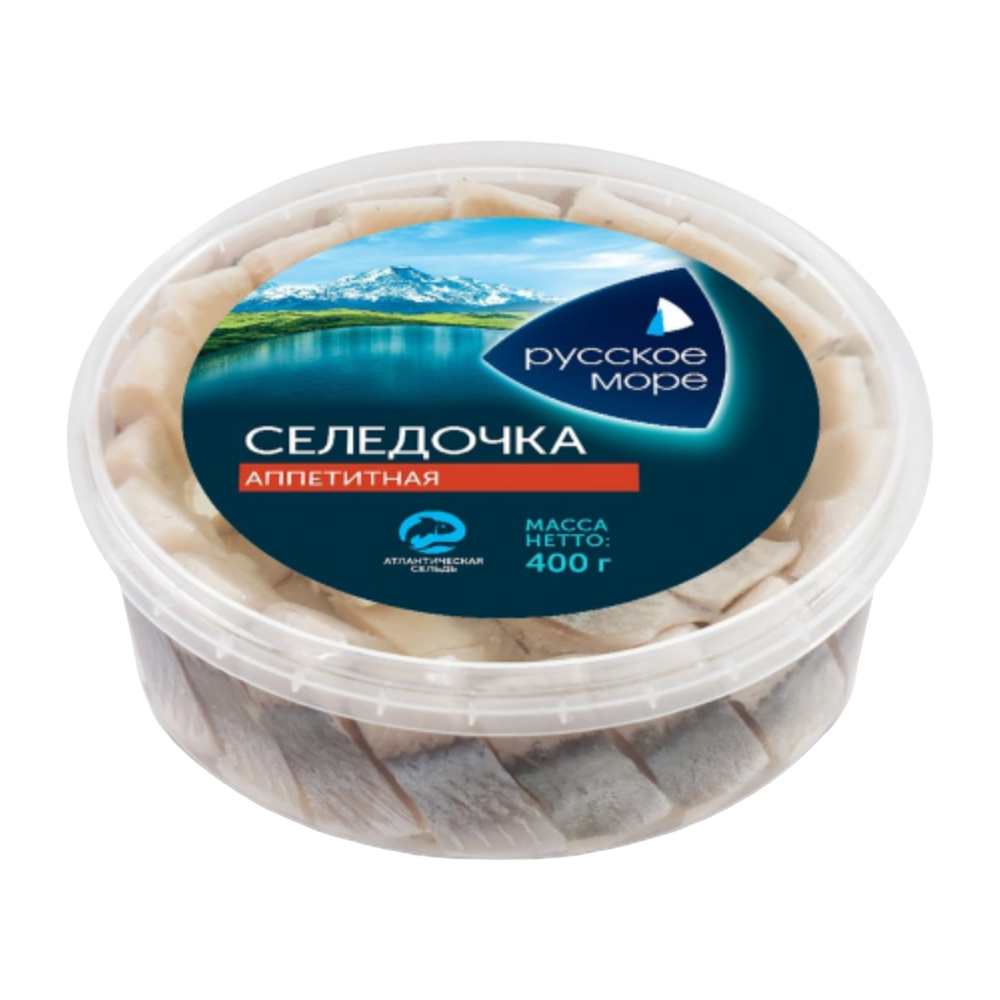 Сельд филе-кусочки "Русское море" аппетитная 400г.