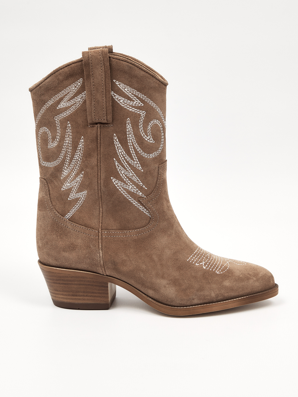 Казаки миди из натуральной замши BELLE / серо-бежевый