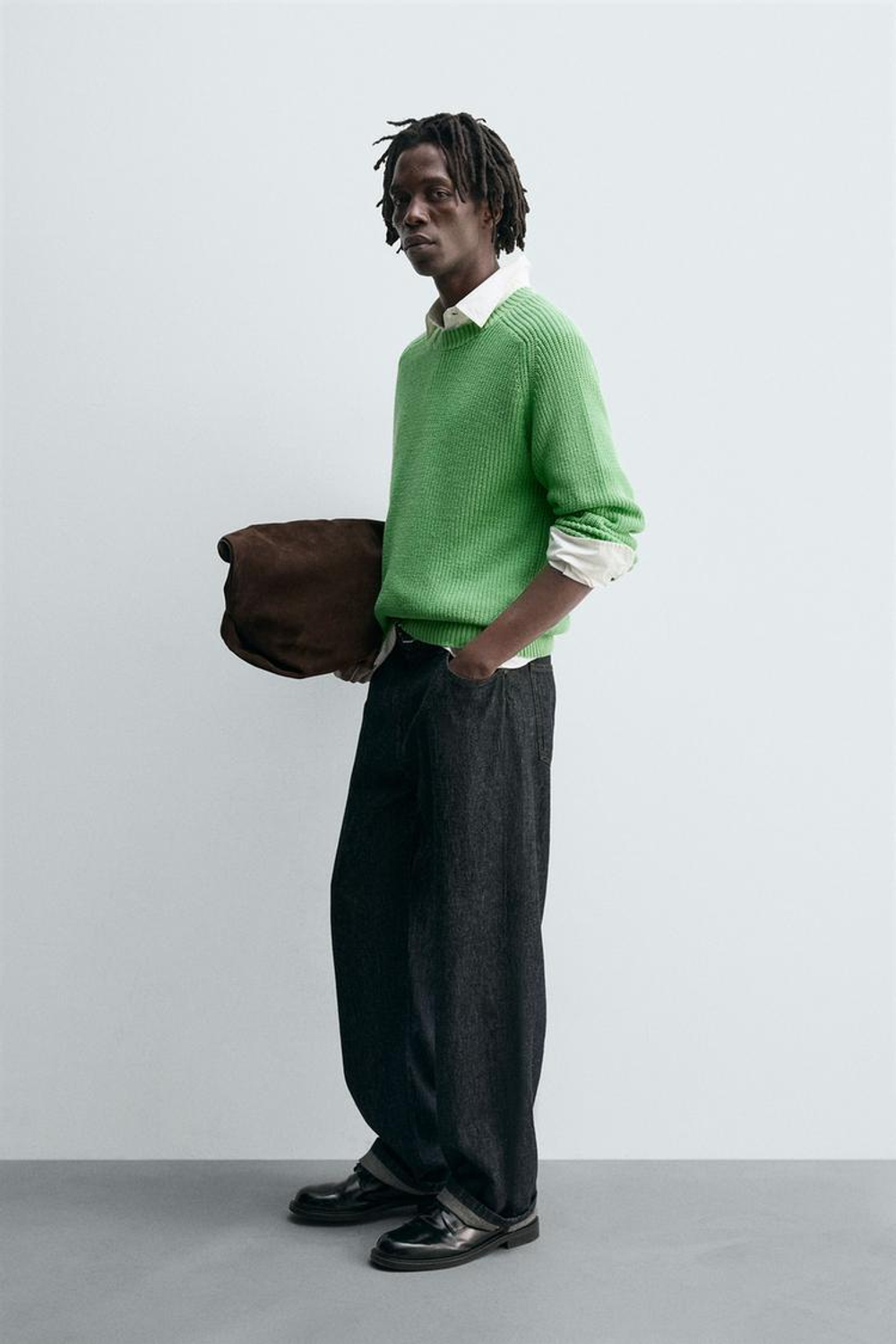 ZARA ДЖЕМПЕР ИЗ ХЛОПКА И КАШЕМИРА, ЗЕЛЕНЫЙ