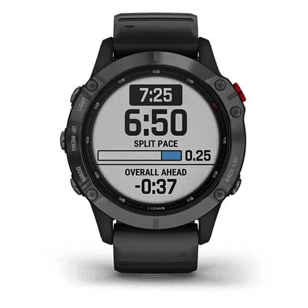 Спортивные наручные часы Garmin Fenix 6 Pro Solar серый с черным ремешком 010-02410-15