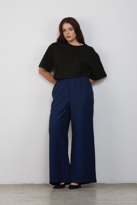 Брюки на резинке из жатой вискозы, темно-синий