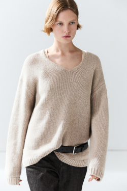 Massimo Dutti Свитер из 100% кашемира с V-образным вырезом, норка