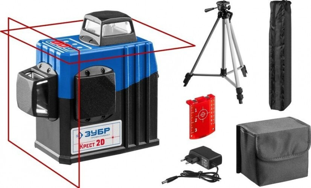 Лазерный уровень ЗУБР 2D крест 2d №2 нивелир 2х360° 34907-2