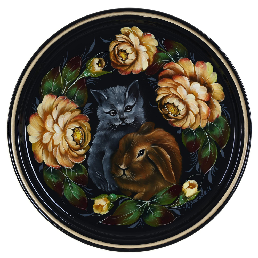 Жостовский поднос декоративный, размер 30 см (A9), металлический