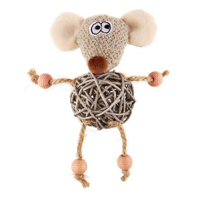 75521 Игрушка для кошек Мышка с плетеным мячиком и колокольчиком 8см, серия CATCH & SCRATCH ECO, Gigwi