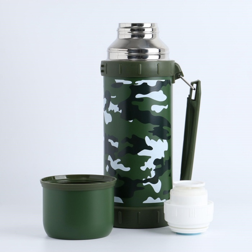 Термос Мастер К «Движение», 1.2 л, 11×29 см, с кружкой, сохраняет тепло 18 ч, нержавеющая сталь, зелёный