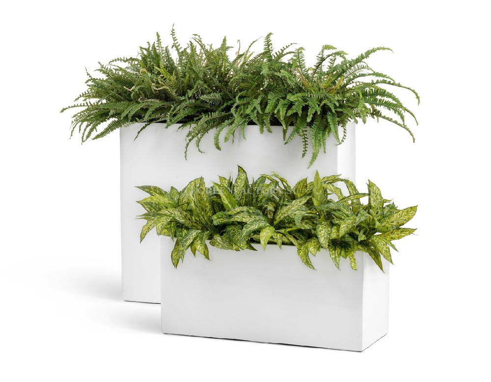 Кашпо TREEZ Effectory - серия Gloss - Низкий узкий прямоугольник - Белый глянцевый лак