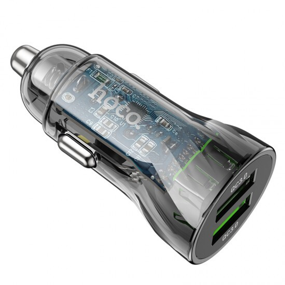 Автомобильное зарядное устройство HOCO Z47 Transparent, 1xUSB + 1xUSB- C, 3A, 20W, 013274