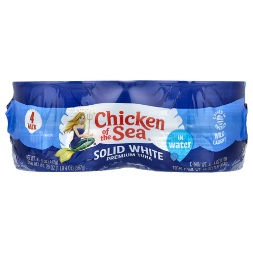 Chicken of the Sea, Белый тунец премиального качества в воде из дикорастущей рыбы, 4 пакетика по 142 г (5 унций)