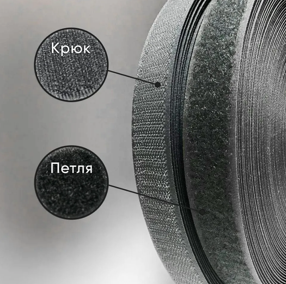 Лента контактная / липучка, ширина 25 мм, черная