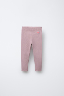 ZARA ЛЕГИНСЫ В РУБЧИК С НАШИВКОЙ, БЕЖЕВЫЙ