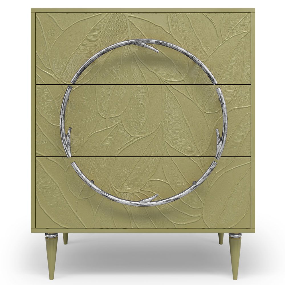 Комод Арт Колор leaves Классик Сильвер с 3 ящиками Зеленая олива