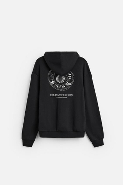 ZARA ТОЛСТОВКА С КОНТРАСТНЫМ ПРИНТОМ, ЧЕРНЫЙ