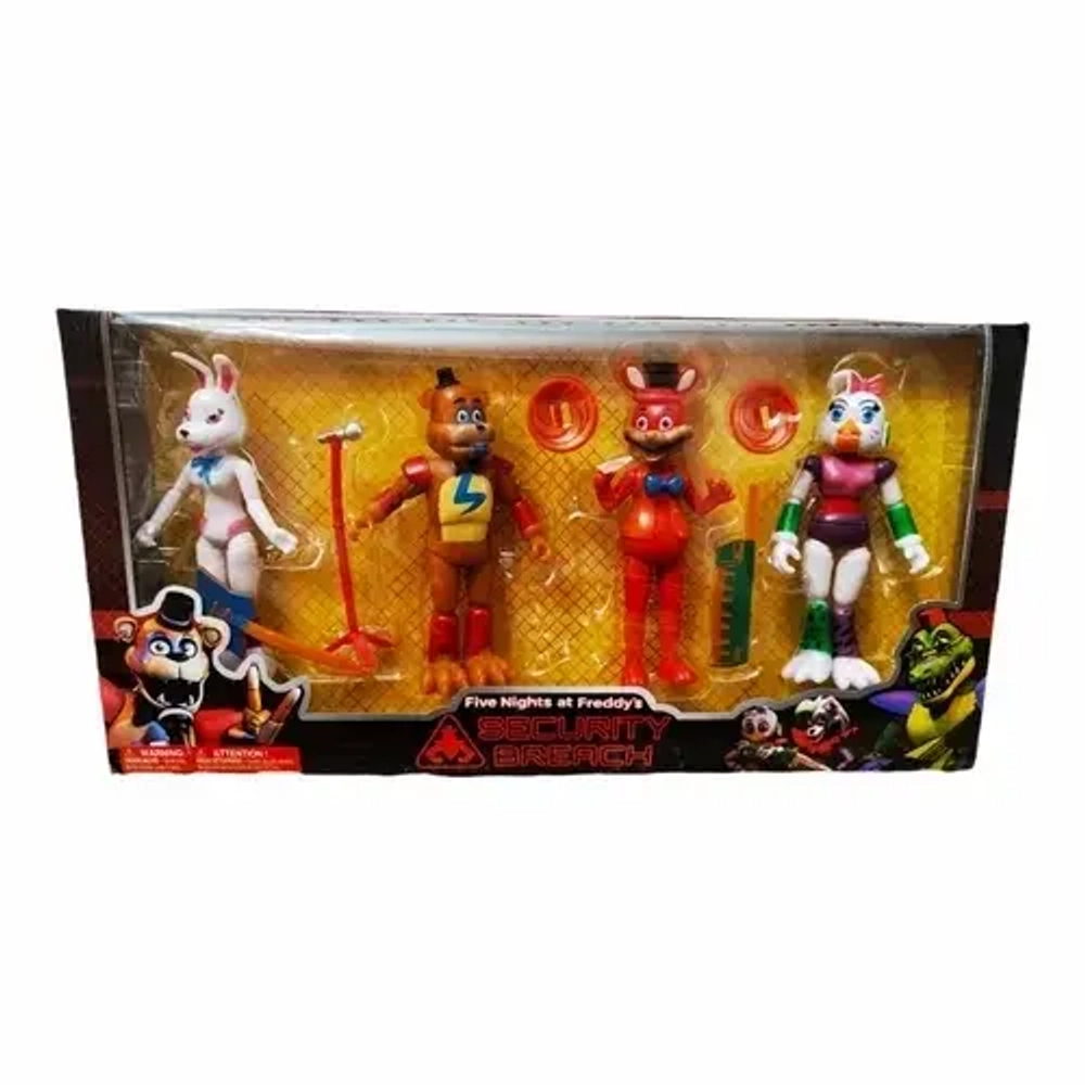 Набор подвижных фигурок ФНАФ, Аниматроники 5 ночей с Фредди / FNAF, "Five Nights at Freddy's / Security Breach" с аксессуарами 15см, 4шт фигурок