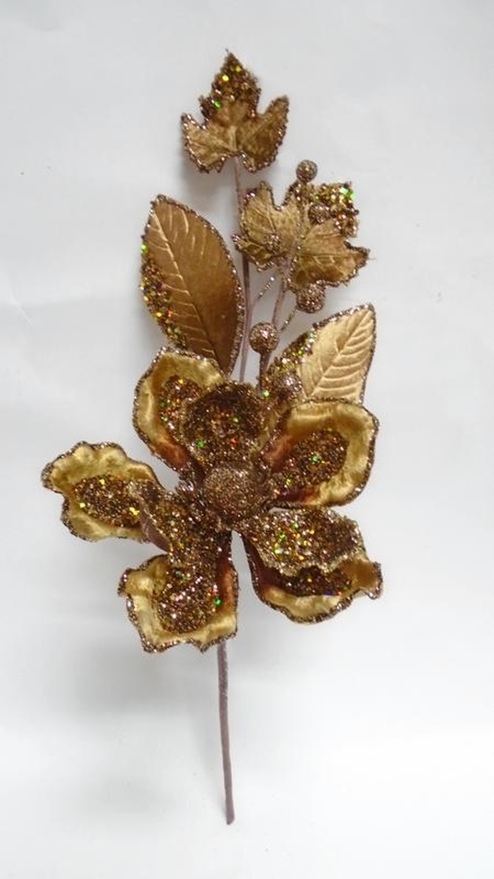 Веточка с магнолией 48см ChristmasDeLuxe premium collection коричневая