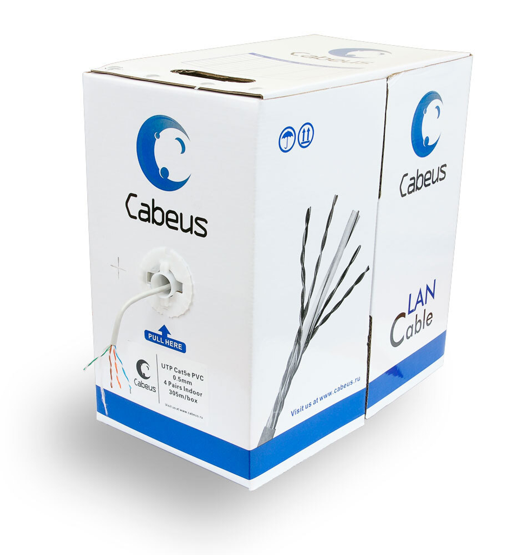 Кабель витая пара U/UTP 5e кат. 4 пары Cabeus UTP-4P-Cat.5e-SOLID-GY