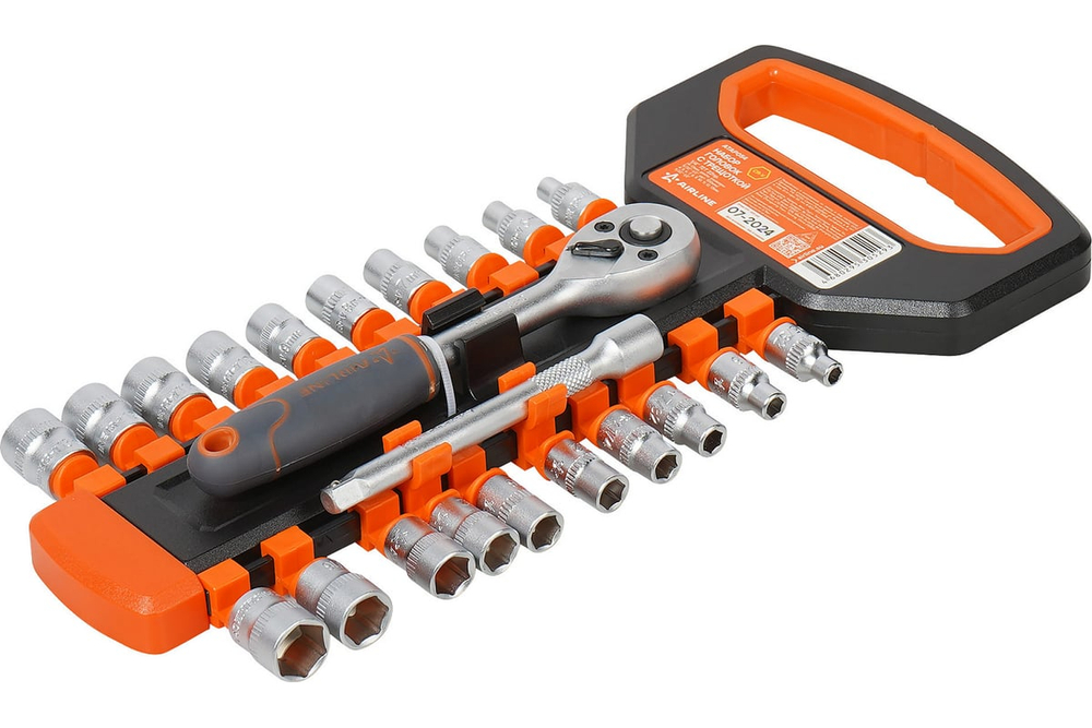 Набор головок с трещоткой 1/4" 72Т 22пр. (4-13мм, дюйм. размеры 5/32"-1/2", удл. 100мм) ATAP054 AIRLINE