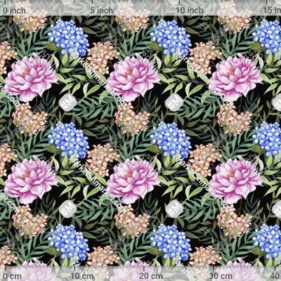 Пионы и гортензия на черном фоне by Malakhina Marina 349 DPI