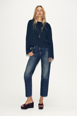 ZARA ФУТБОЛКА С ВЫРЕЗОМ «ЛОДОЧКА», МОРСКОЙ СИНИЙ