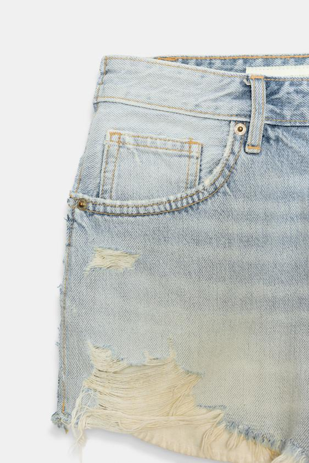 ZARA ДЖИНСОВЫЕ ШОРТЫ TRF С ВЫСОКОЙ ПОСАДКОЙ И РАЗРЫВАМИ, ВЫЦВЕТШИЙ СИНИЙ