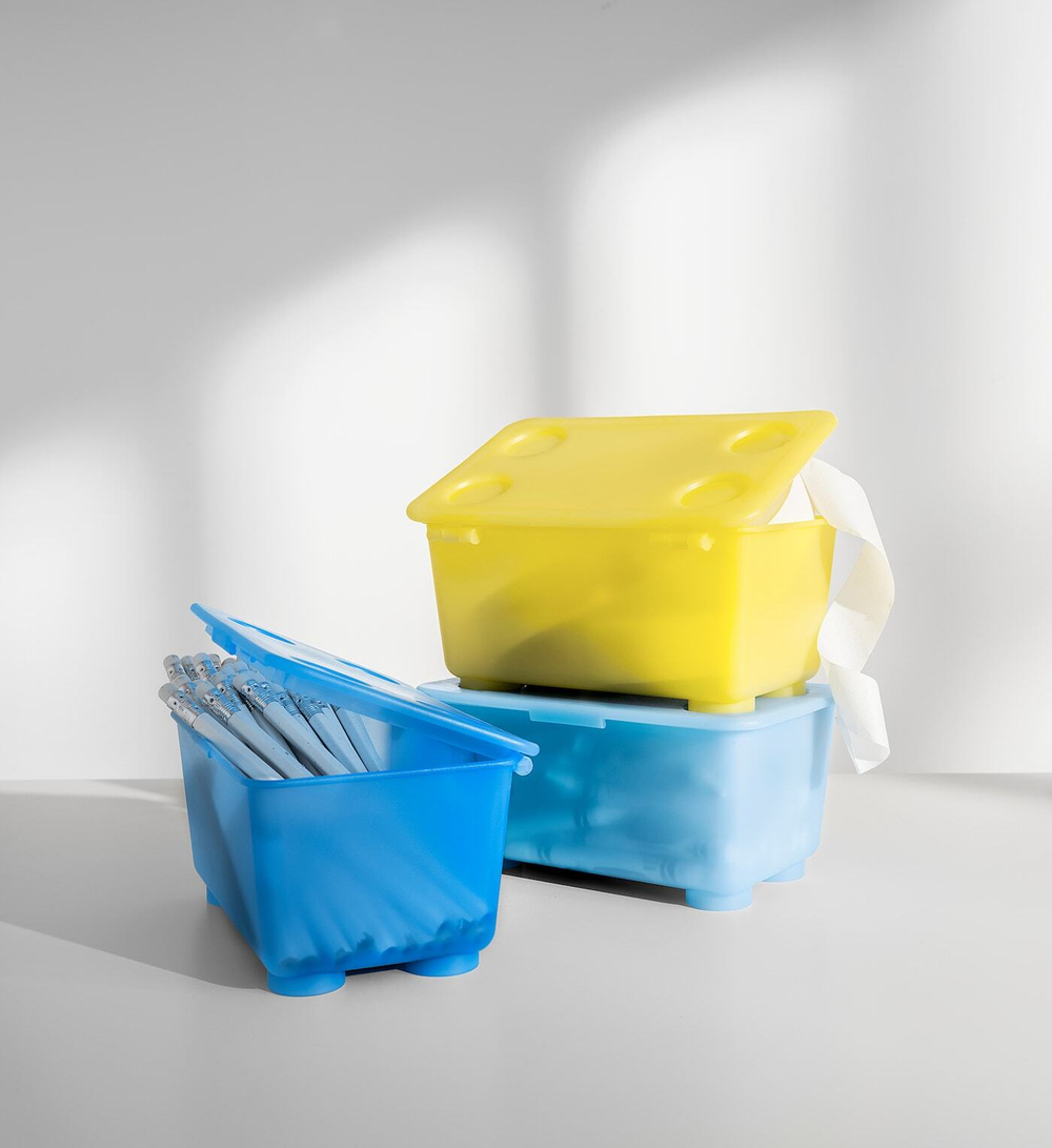 IKEA GLIS  (ИКЕА ГЛИС)  -  Коробка с крышкой, желтая/синяя, 17x10 см
