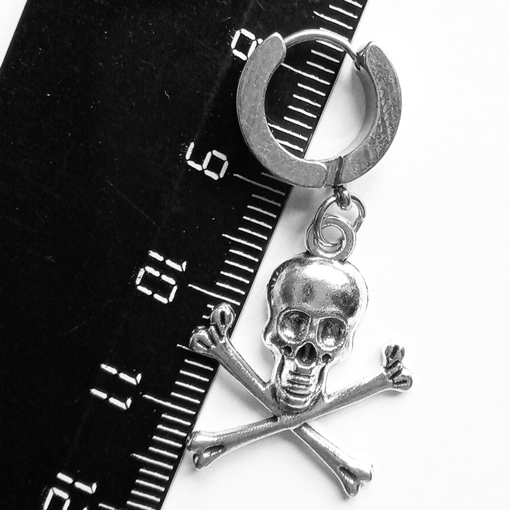 Серьга кольцо с подвеской "Скелет" (20х20мм) Медицинская сталь. Цена за одну штуку!