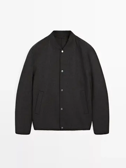 Massimo Dutti Куртка-бомбер из смесовой шерсти, серый