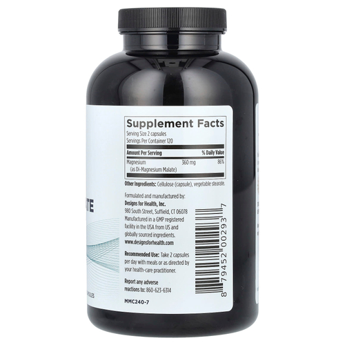 Designs For Health, Magnesium Malate, 240 Vegetarian Capsules (180 mg per Capsule)