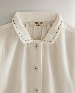 ZARA HOME ДЕТСКАЯ ХЛОПКОВАЯ РУБАШКА, ЖЕЛТОВАТО-БЕЛЫЙ