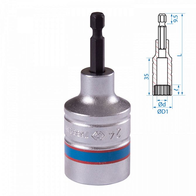 KING TONY (76B824M) Головка для шуруповерта двенадцатигранная 1/4", 24 мм, L = 80 мм