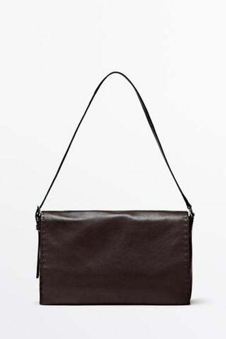Massimo Dutti Сумка через плечо из кожи наппа с декоративной строчкой, коричневый