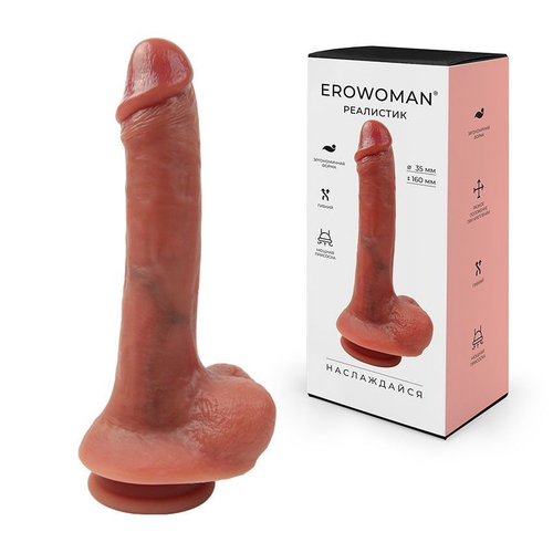 Erowoman-Eroman ER-30142 – фаллоимитатор на присоске с мошонкой, телесный, 21,5 см