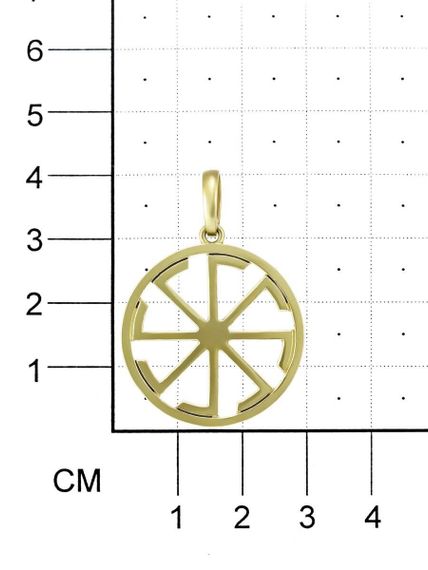 Фотография славянского оберега Ладинец  из бронзы на размерной сетке с обратной стороны.