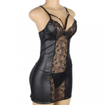 Кожаное платье с кружевом и стрепами Ohyeah Sexy Black +стринги, M-L